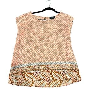 Pretty orange, white and brown patterned short sleeve top